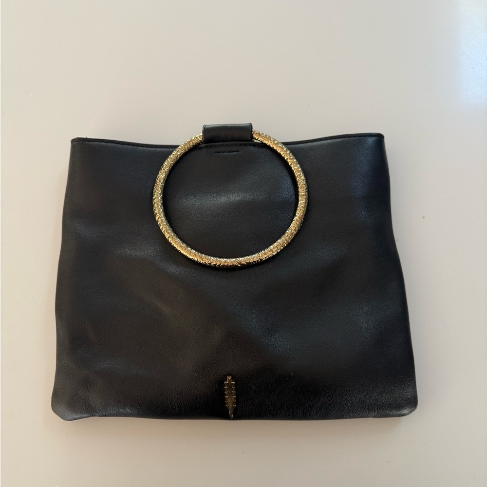Black and Gold Mini Bag with Circular Handle